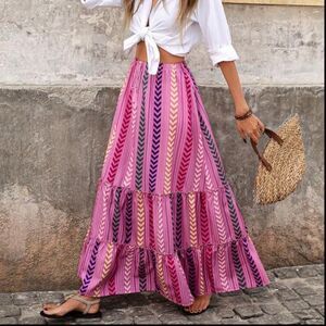 Bright Pink multicolor geo striped Prairie maxi skirt in like new condition. MED